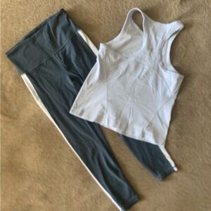Women’s Workout Set: White Tank Top & Teal Leggings Set